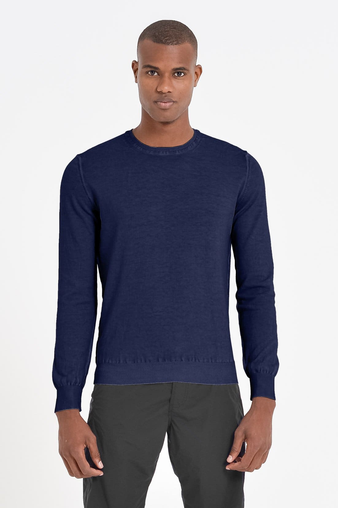 Lightweight Cotton Crew Neck Sweater - Navy - Sweaters