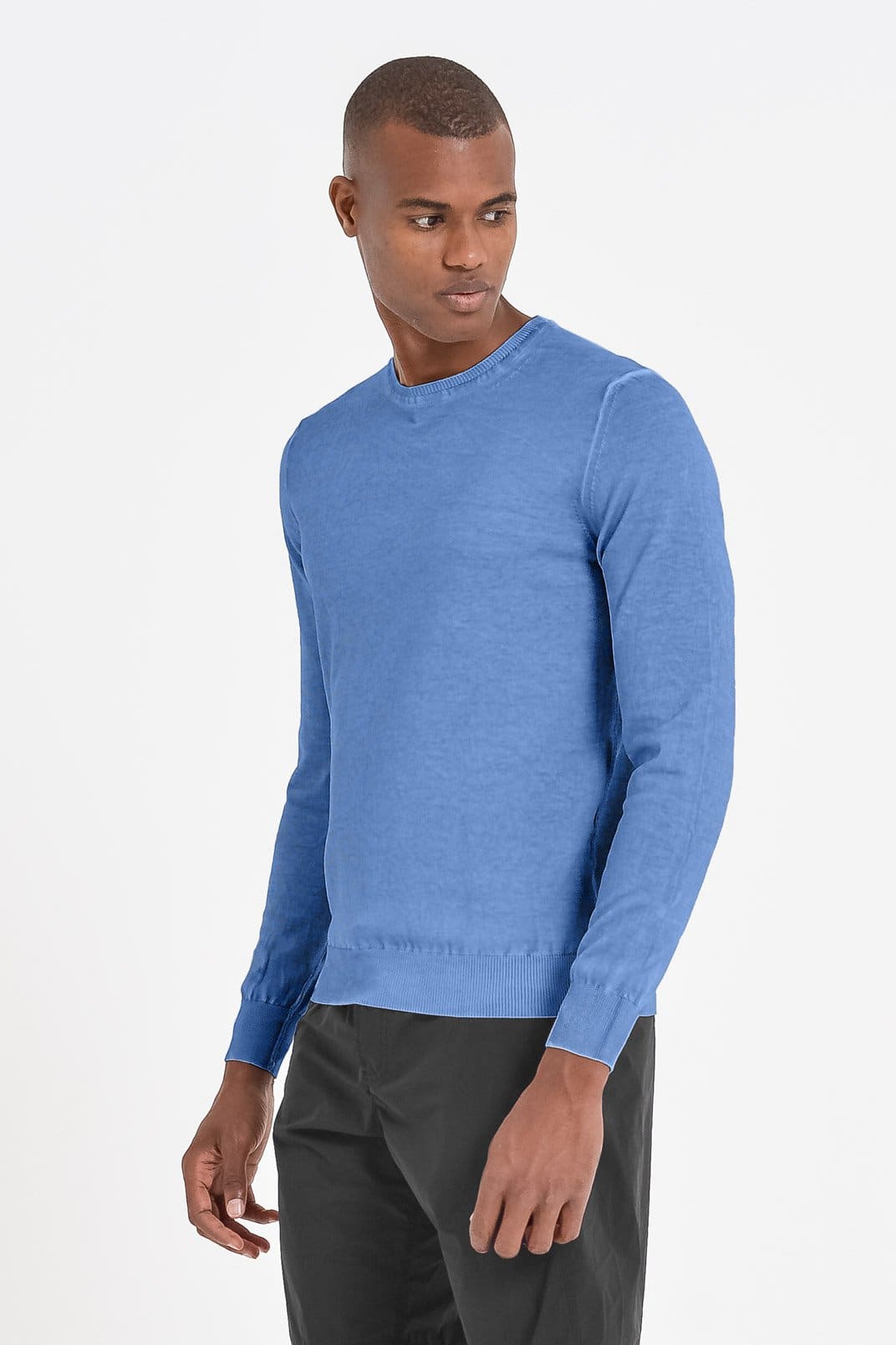 Lightweight Cotton Crew Neck Sweater - Oceano - Sweaters