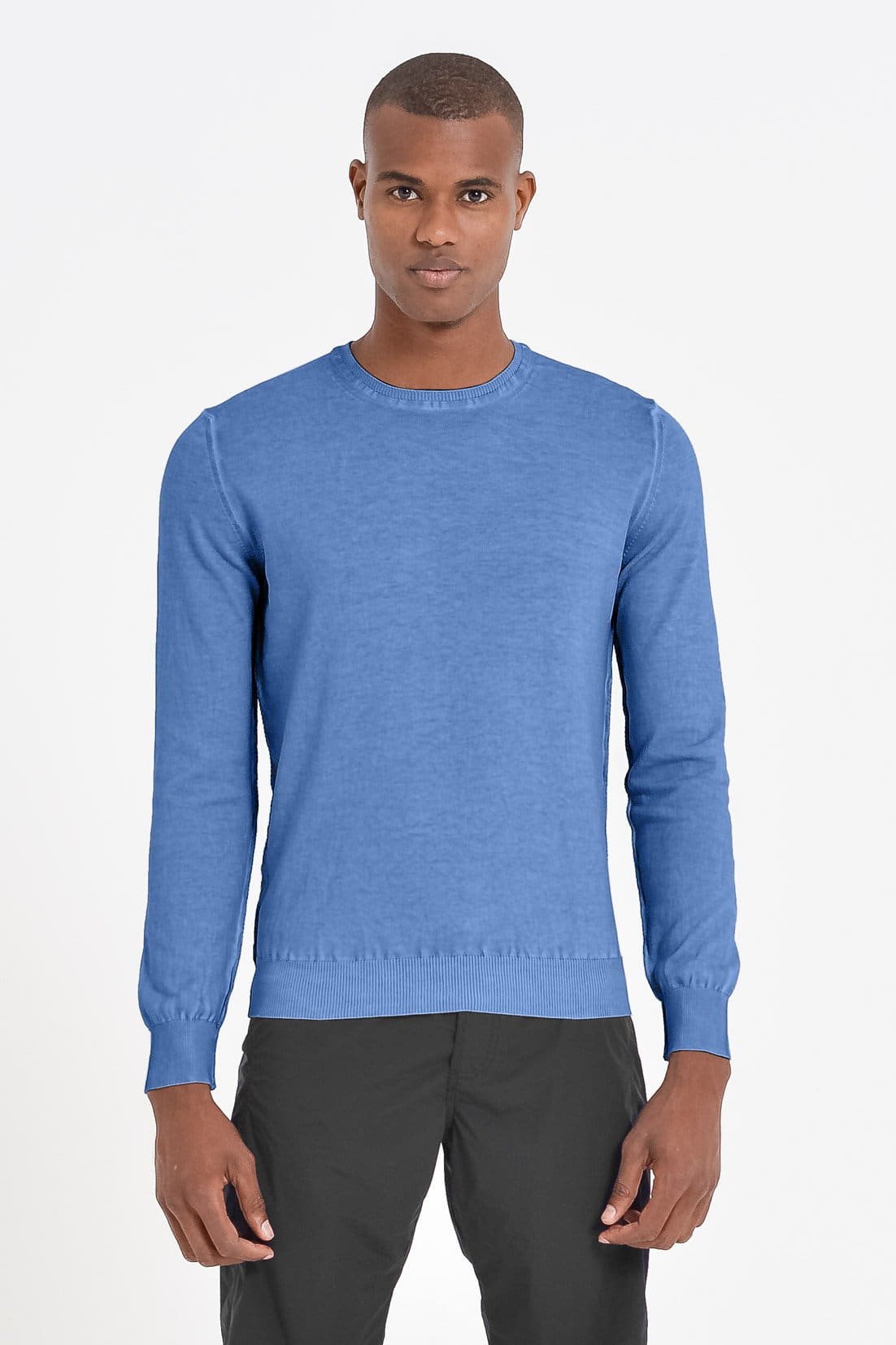 Lightweight Cotton Crew Neck Sweater - Oceano - Sweaters