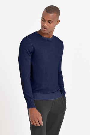 Lightweight Textured Crew Neck Sweater - Navy - Sweaters