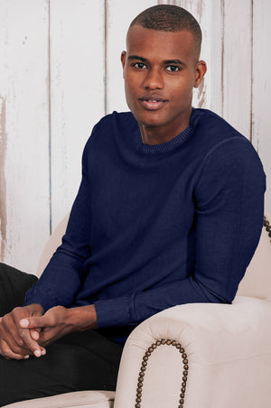 Lightweight Textured Crew Neck Sweater - Navy - Sweaters