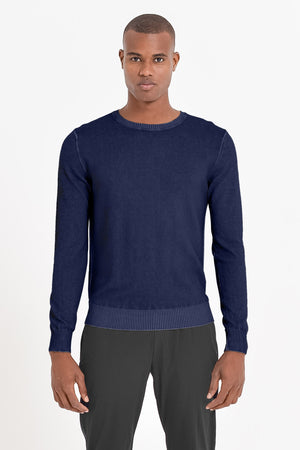 Lightweight Textured Crew Neck Sweater - Navy - Sweaters