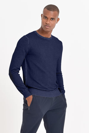 Lightweight Textured Crew Neck Sweater - Navy - Sweaters