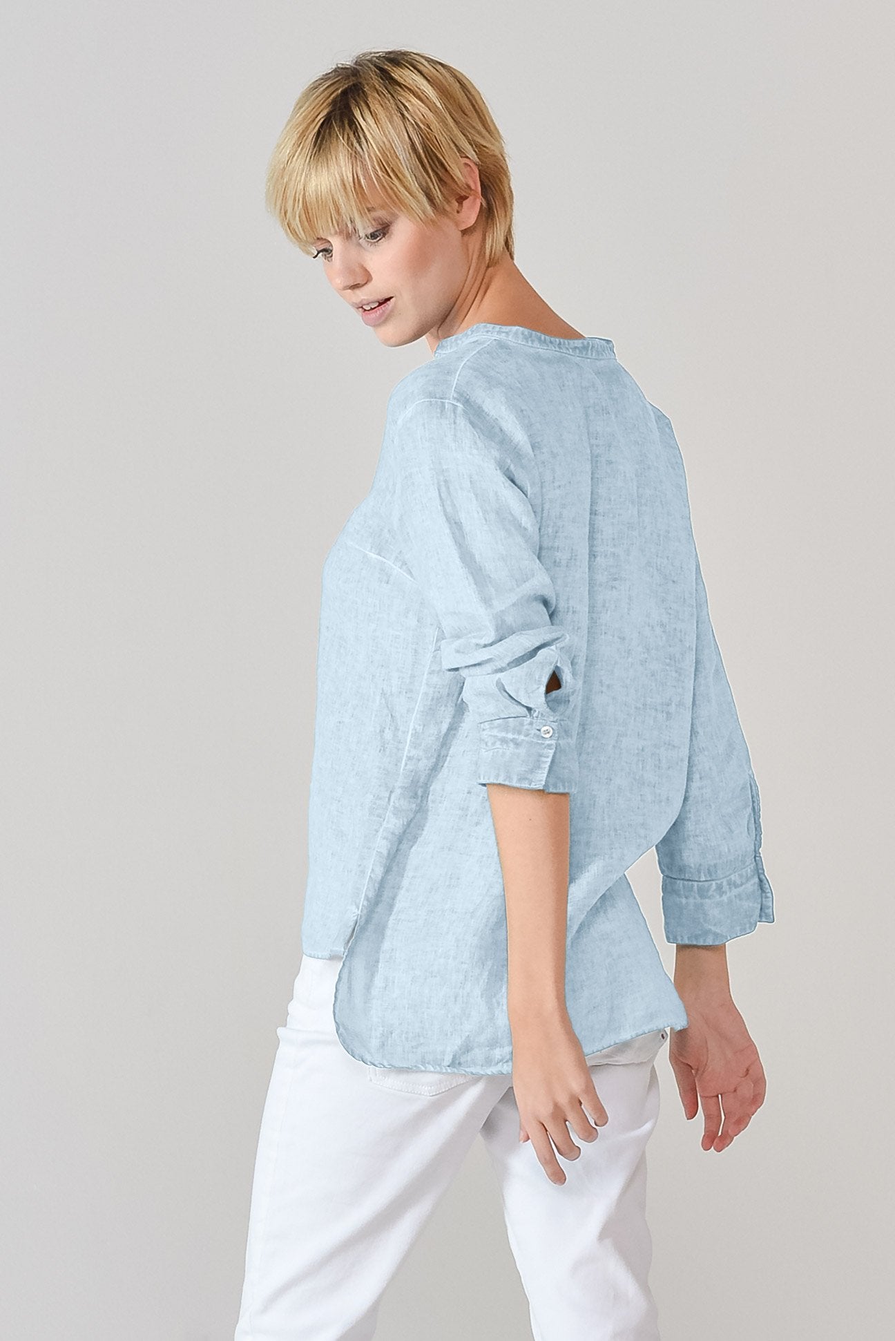 Linen Banded Collar Shirt - Anice - Shirts