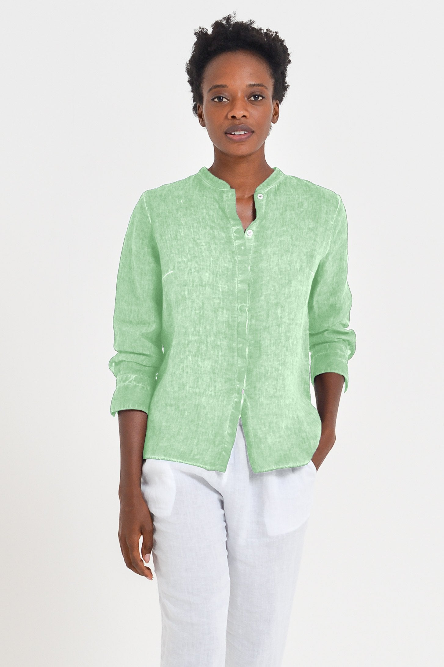 Linen Banded Collar Shirt - Antigua - Shirts