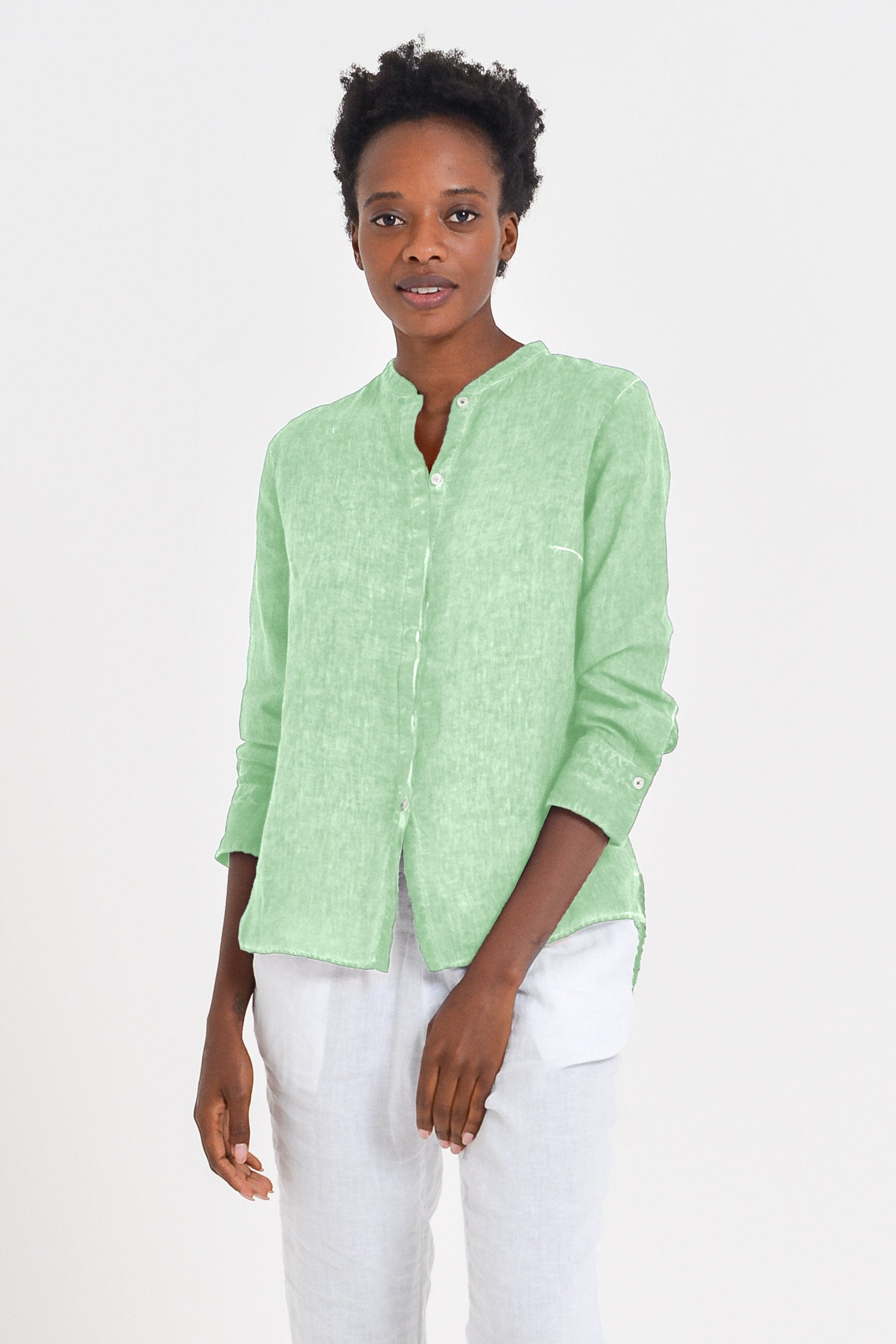 Linen Banded Collar Shirt - Antigua - Shirts