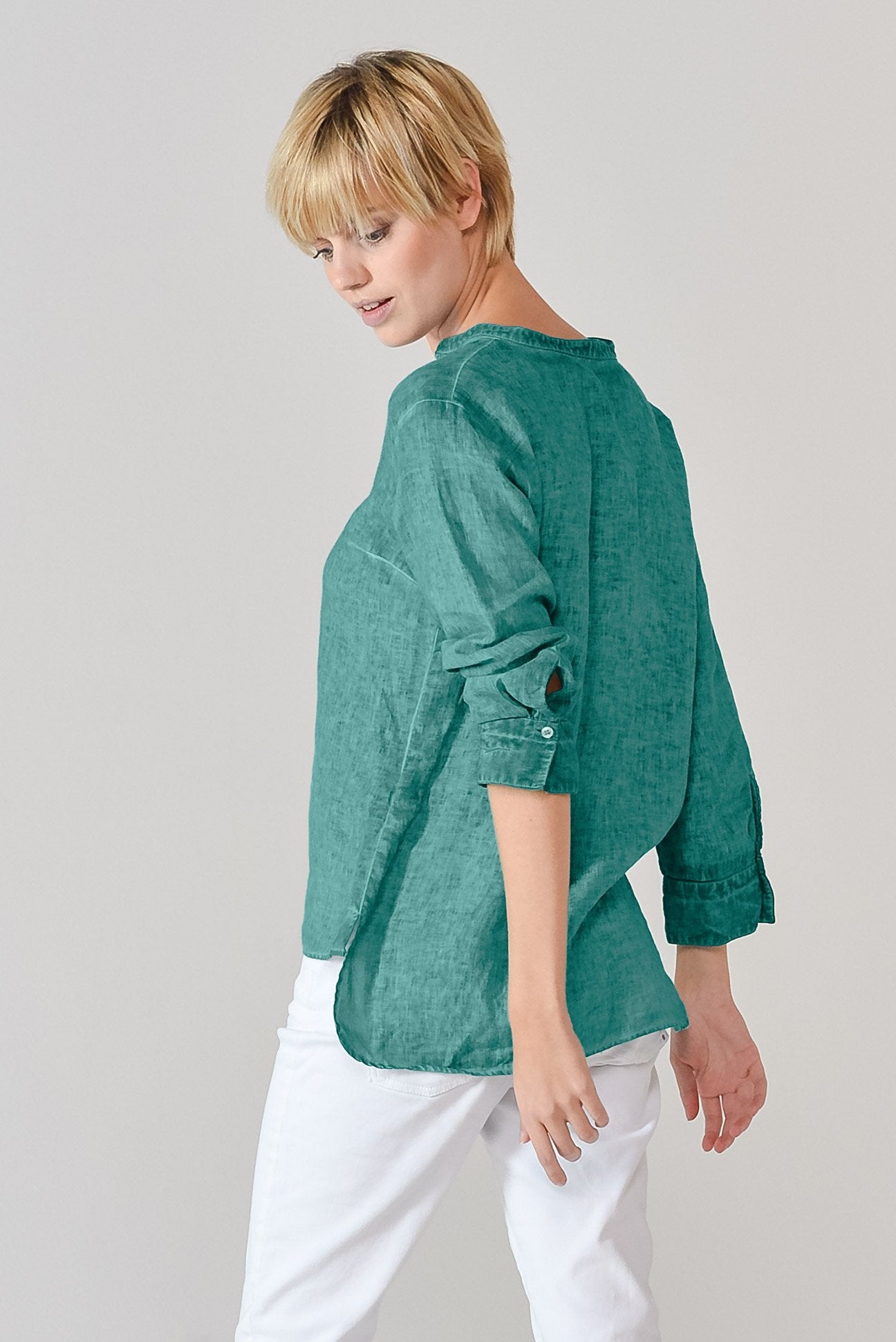 Camicia Donna Coreana Lino Verde Lagoon