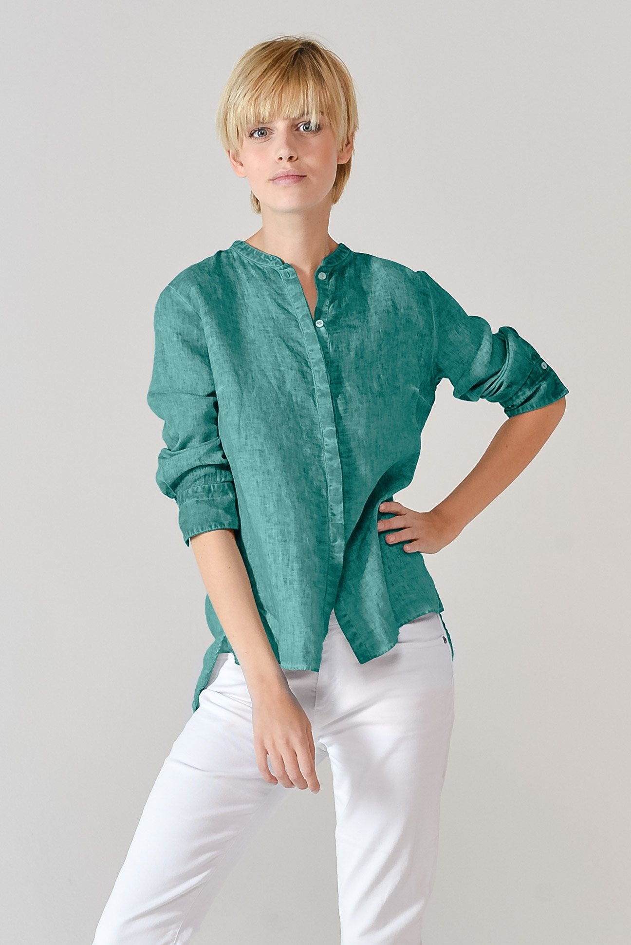 Linen Banded Collar Shirt - Bahama - Shirts