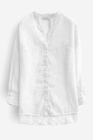 Linen Banded Collar Shirt - Bianco - Shirts
