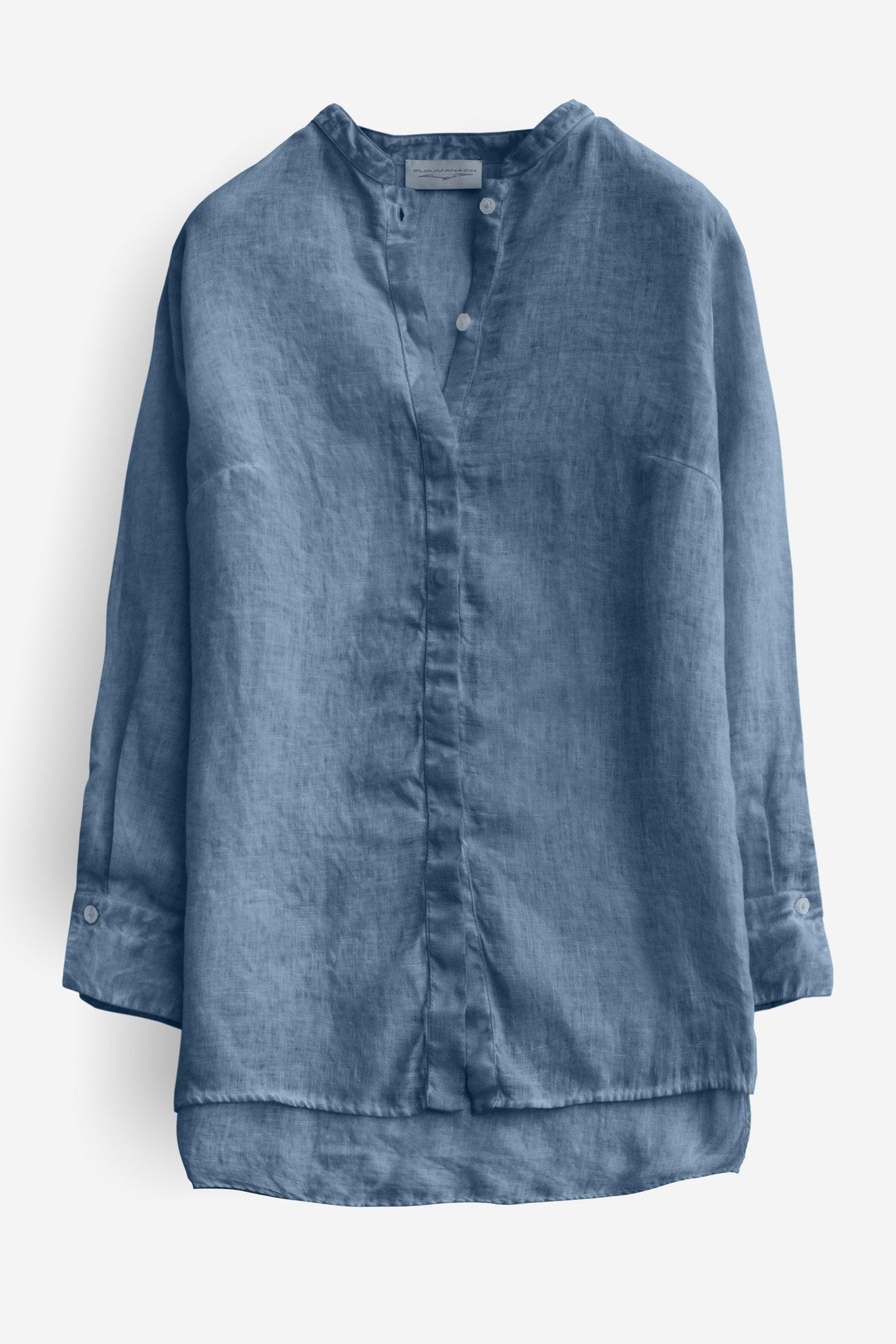 Linen Banded Collar Shirt - Jeans - Shirts