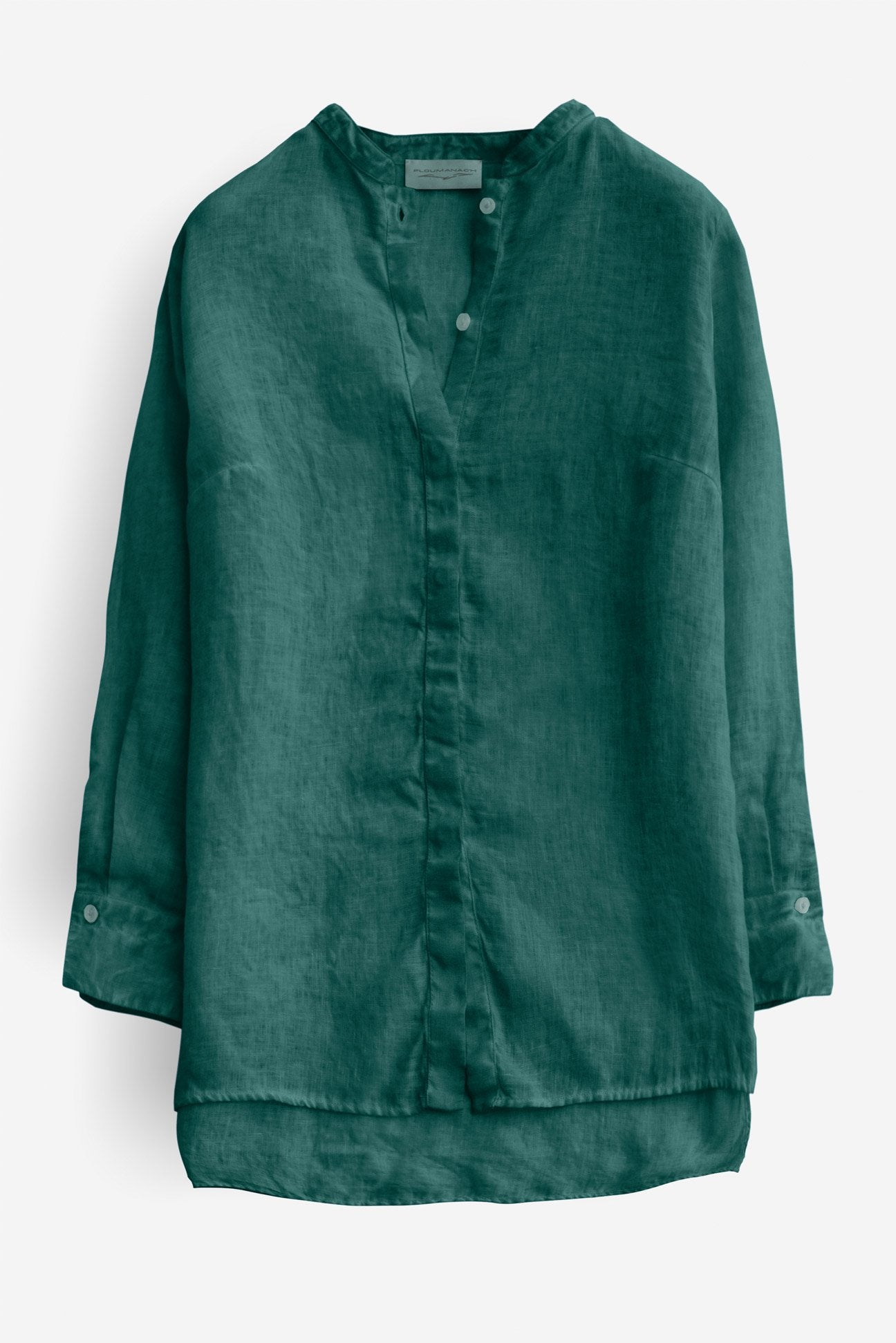 Linen Banded Collar Shirt - Lagoon - Shirts