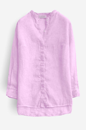 Linen Banded Collar Shirt - Quarzo - Shirts