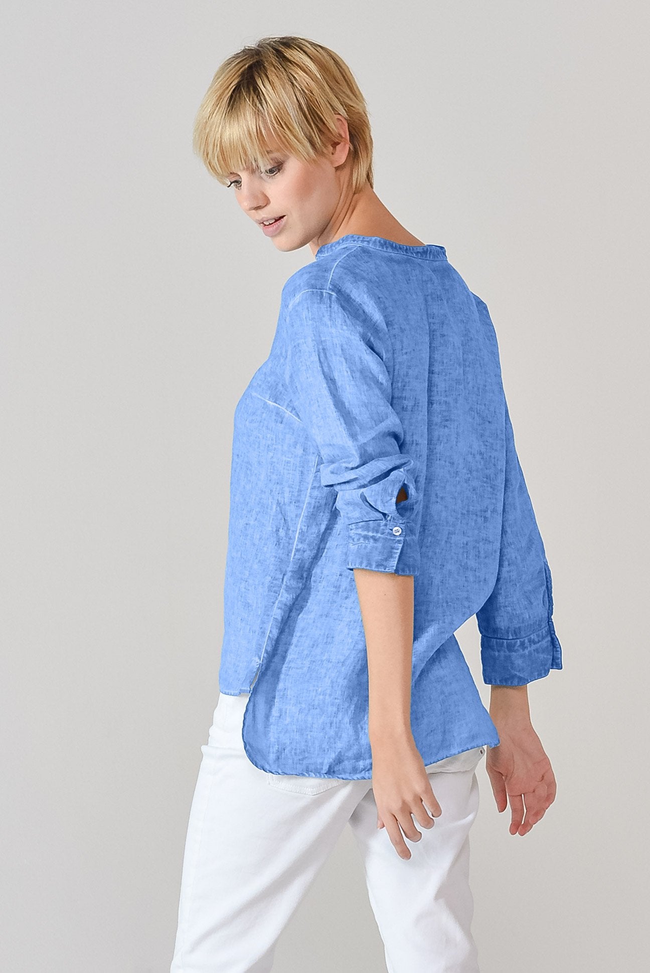 Linen Banded Collar Shirt - Santorini - Shirts