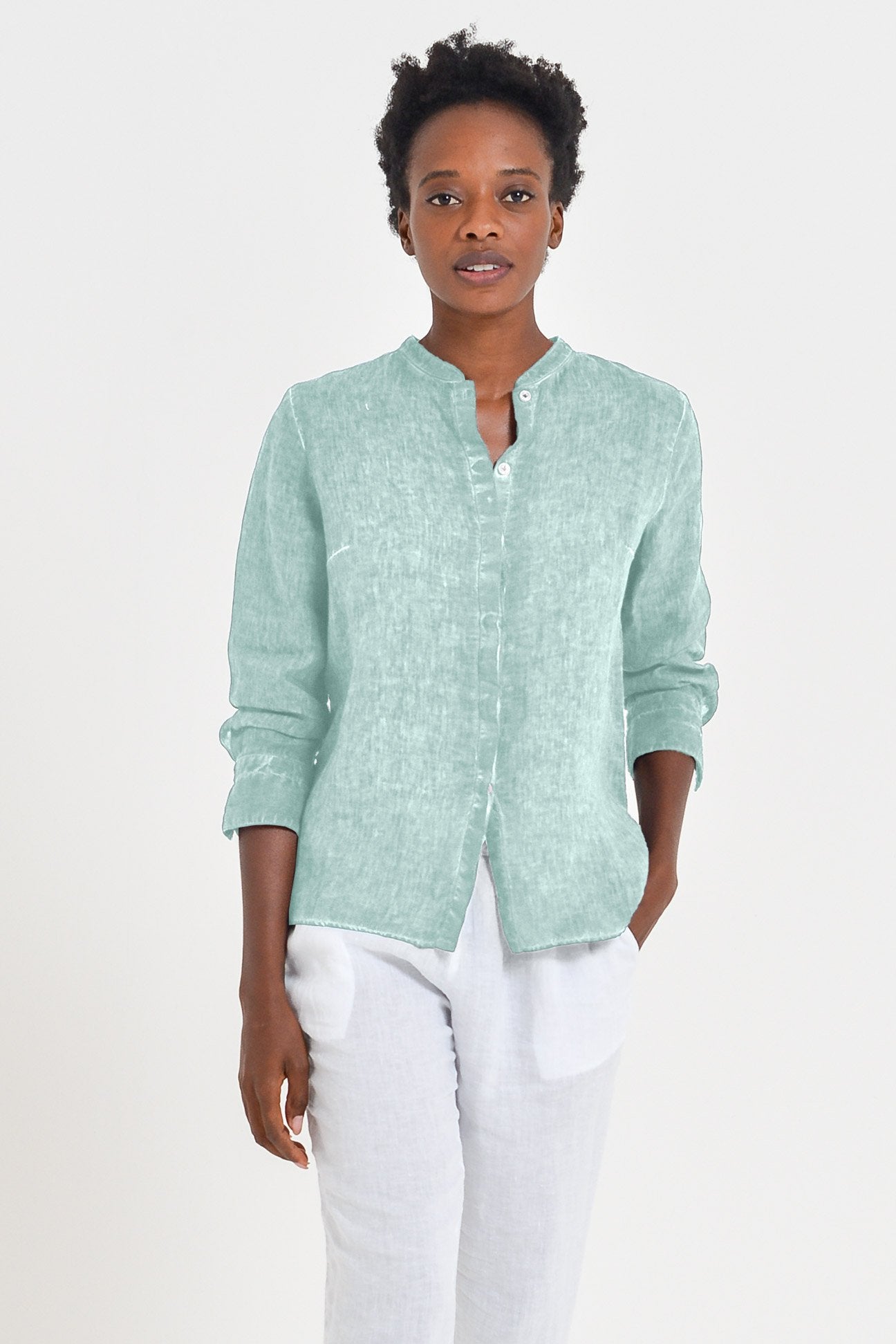 Linen Banded Collar Shirt - Tahiti - Shirts