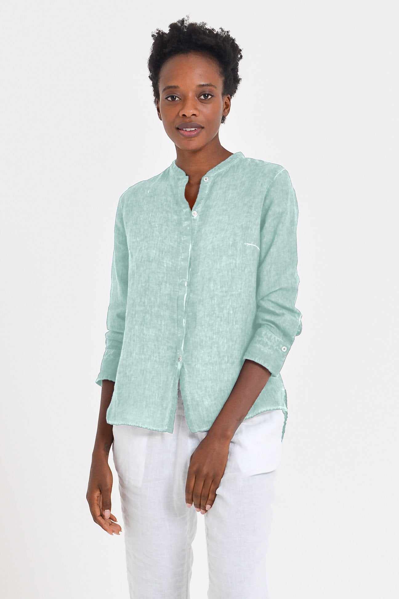 Linen Banded Collar Shirt - Tahiti - Shirts