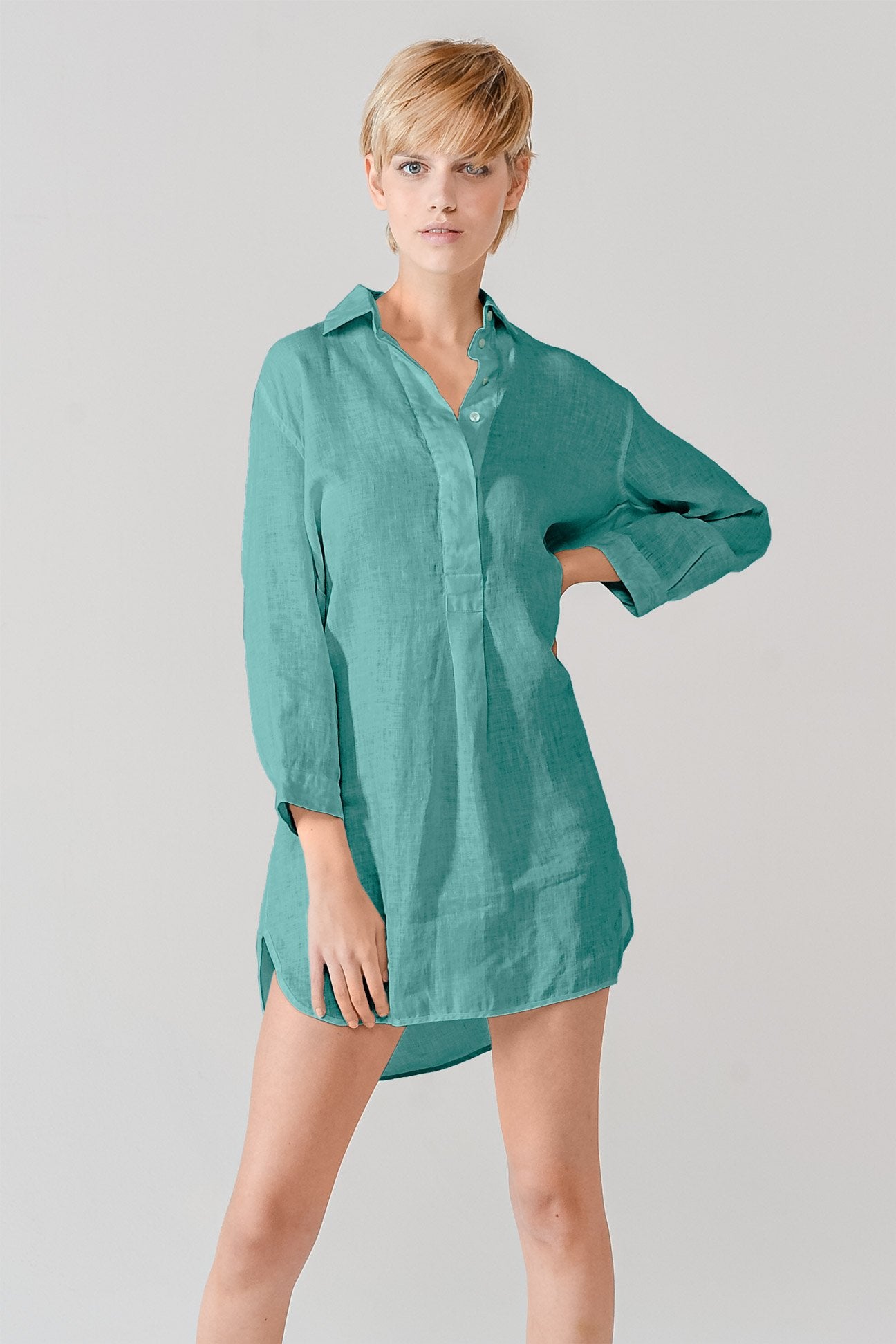 Linen Mini Shirtdress - Bahama
