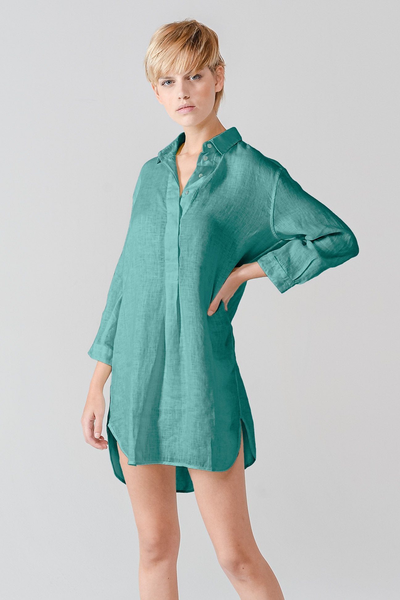 Linen Mini Shirtdress - Bahama