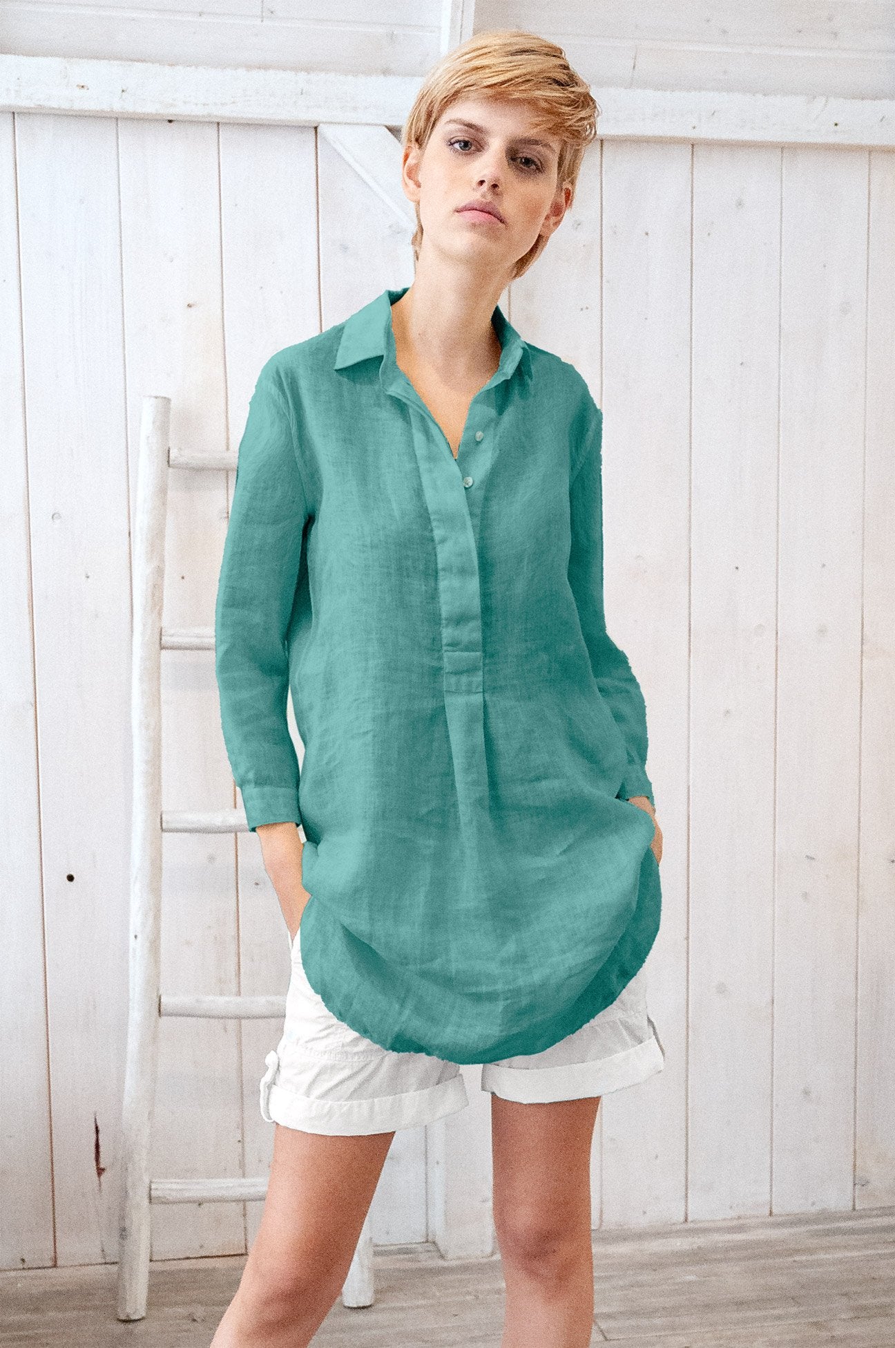 Linen Mini Shirtdress - Bahama