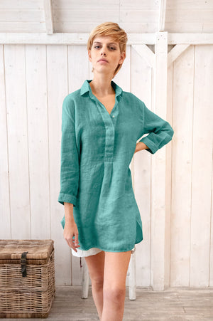 Linen Mini Shirtdress - Bahama