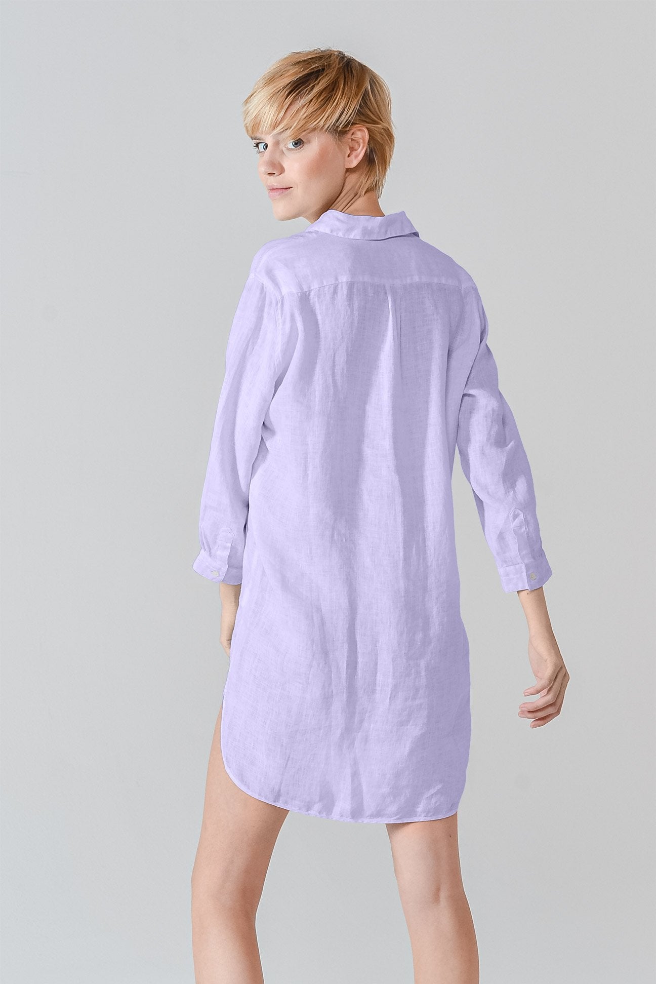 Linen Mini Shirtdress - Glicine - Shirts