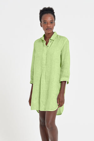 Linen Mini Shirtdress - Kiwi - Shirts