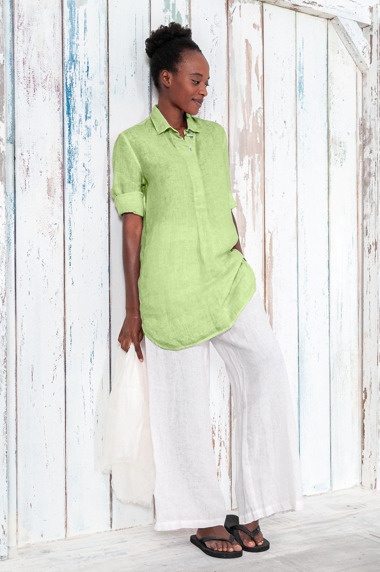Linen Mini Shirtdress - Kiwi - Shirts