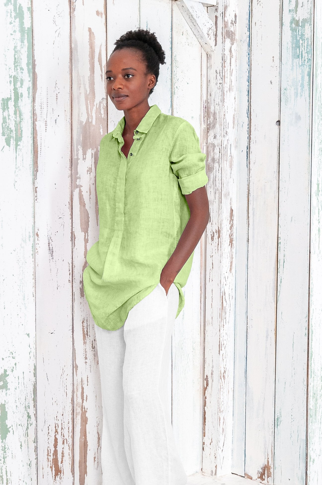 Linen Mini Shirtdress - Kiwi - Shirts