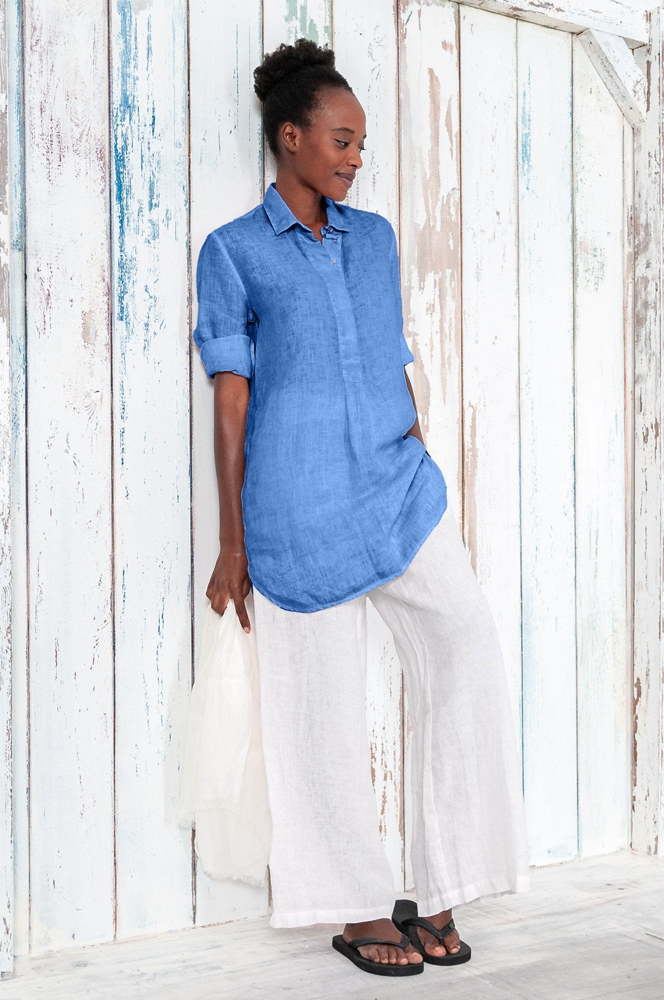 Linen Mini Shirtdress - Oceano - Shirts