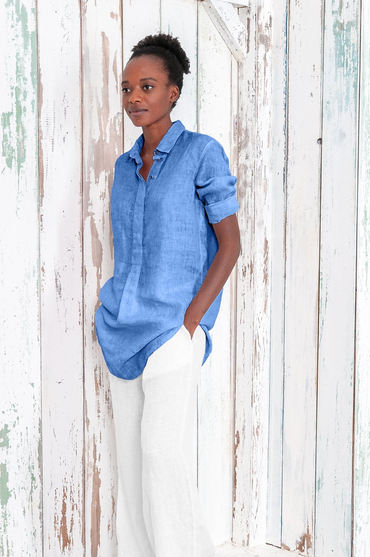 Linen Mini Shirtdress - Oceano - Shirts