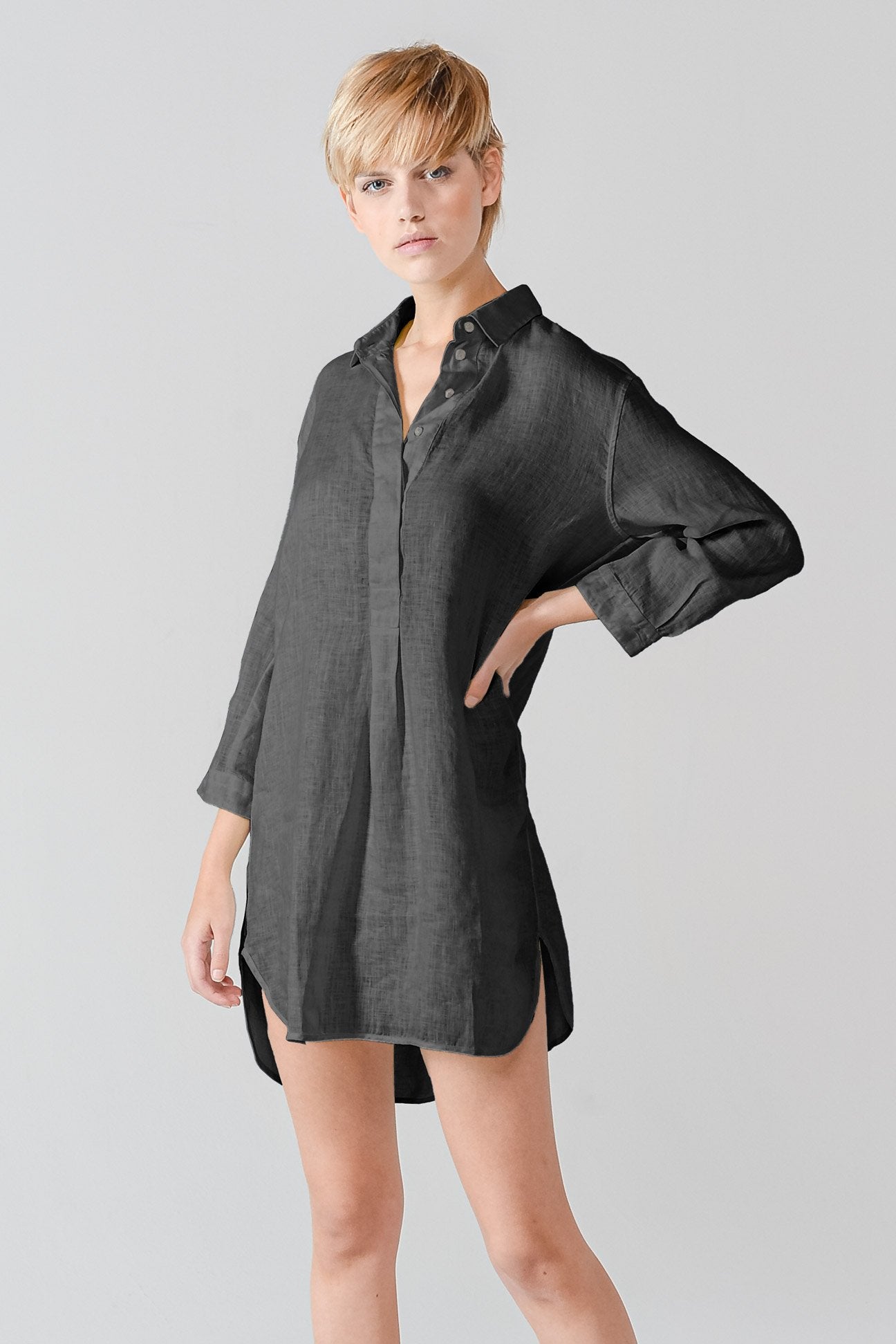 Linen Mini Shirtdress - Pietra - Shirts