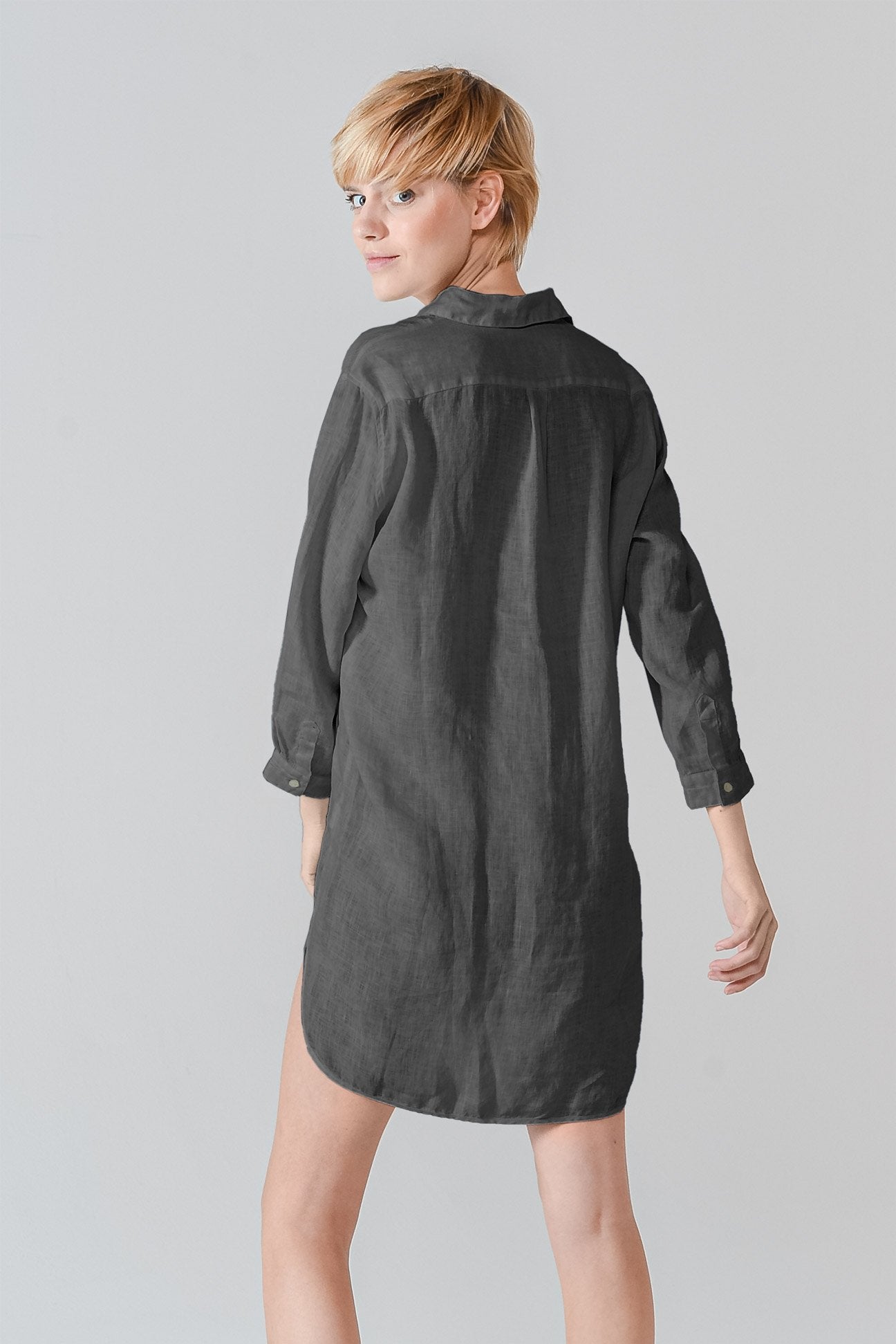 Linen Mini Shirtdress - Pietra - Shirts