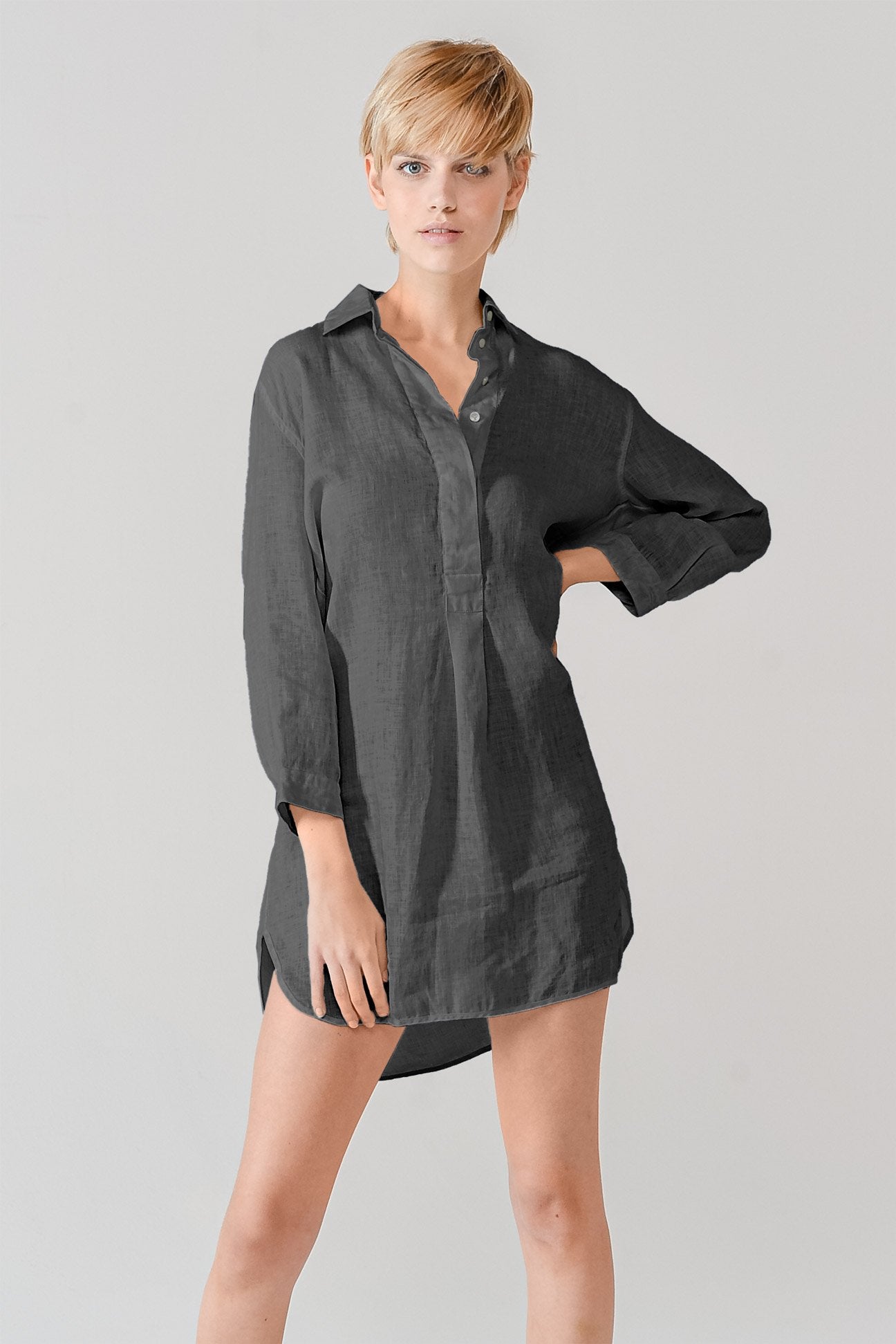 Linen Mini Shirtdress - Pietra - Shirts