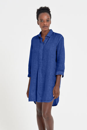 Linen Mini Shirtdress - Royal - Shirts