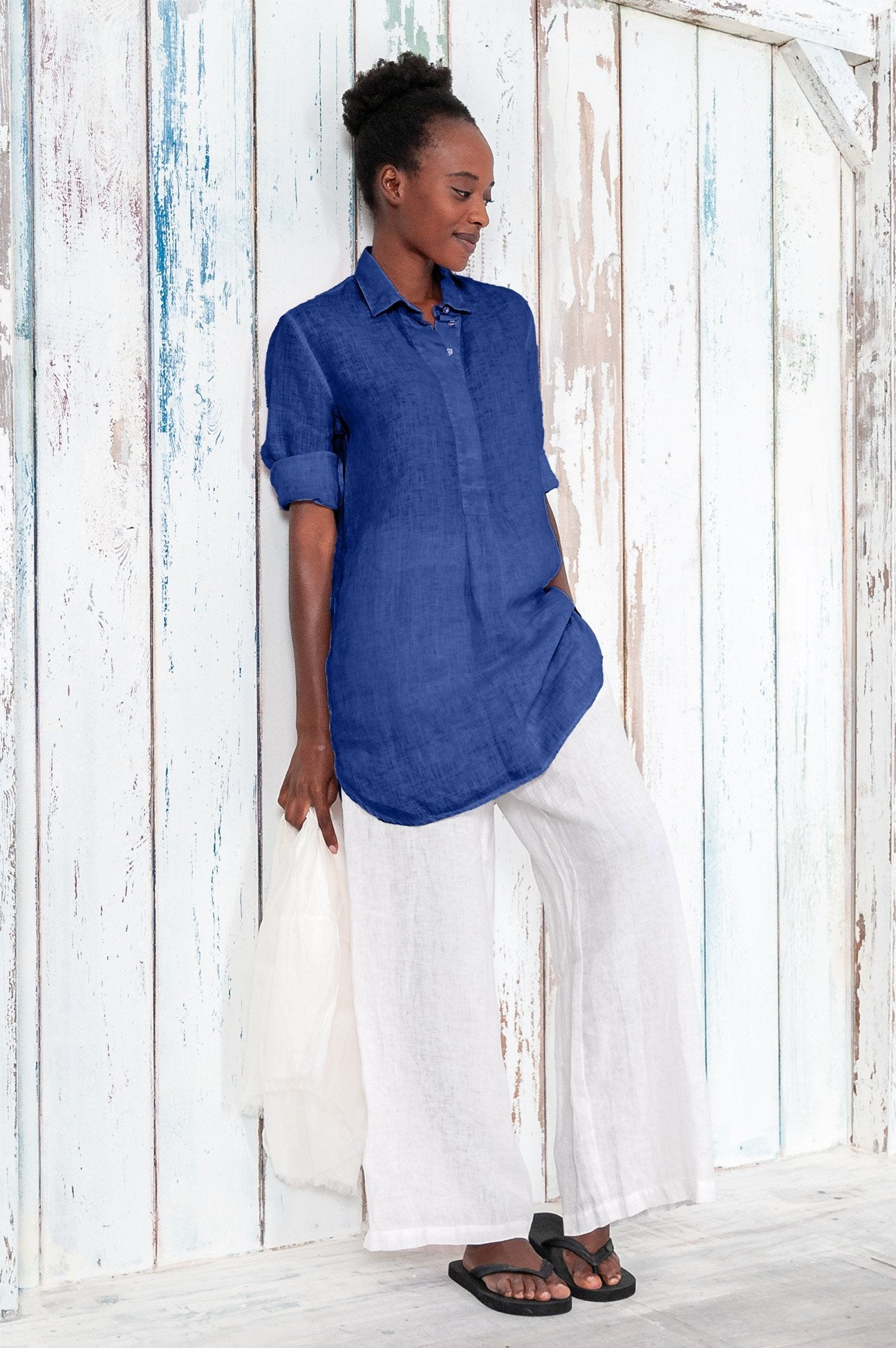 Linen Mini Shirtdress - Royal - Shirts