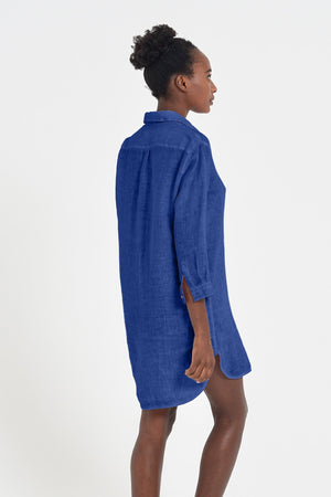 Linen Mini Shirtdress - Royal - Shirts