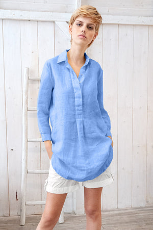 Linen Mini Shirtdress - Santorini
