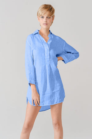 Linen Mini Shirtdress - Santorini