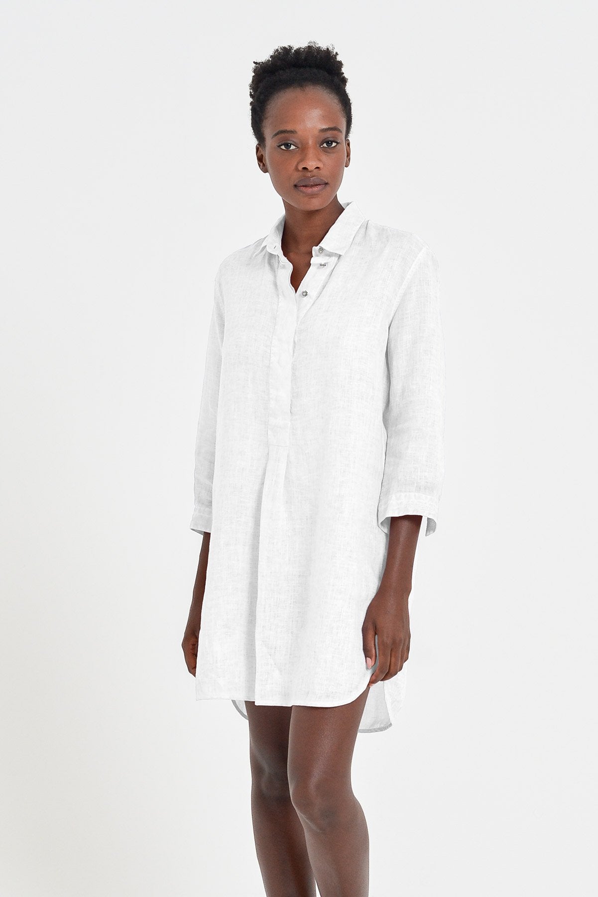 Linen Mini Shirtdress - White - Shirts