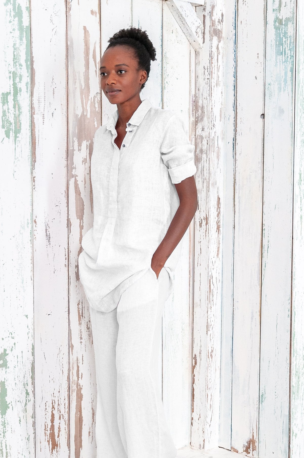 Linen Mini Shirtdress - White - Shirts