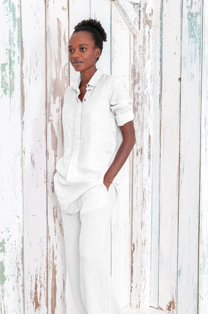 Linen Mini Shirtdress - White - Shirts