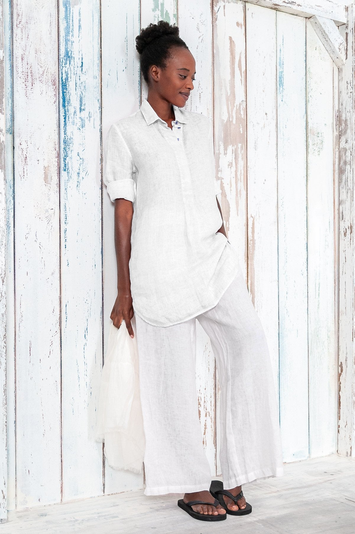 Linen Mini Shirtdress - White - Shirts