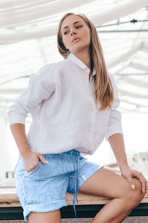 Linen Shorts - Cielo