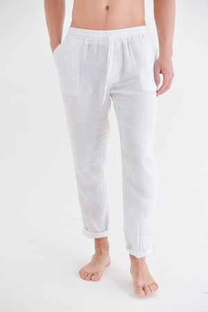 Linen Slacks - White - Pants