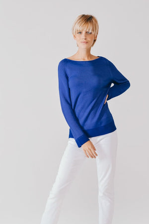 Links Knit Cotton Crew Neck Pull - Royal - Sweaters