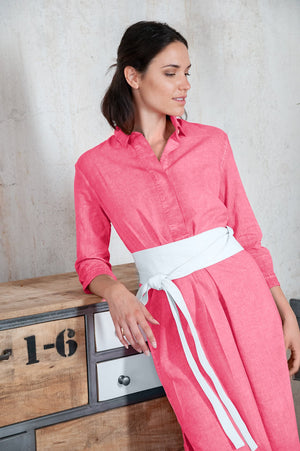 Long Cotton Voile Tunic - Azalea - Shirtdress