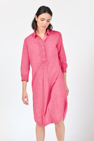 Long Cotton Voile Tunic - Azalea - Shirtdress