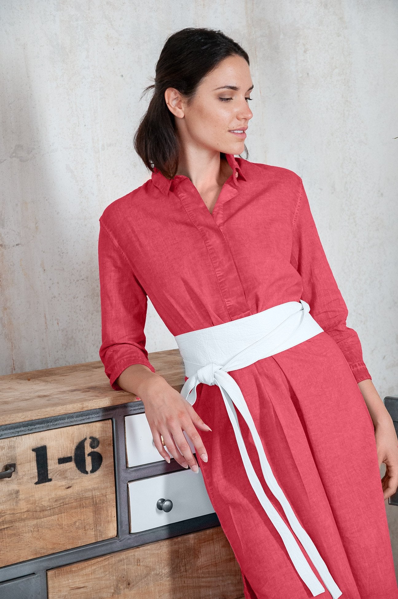 Long Cotton Voile Tunic - Geranio - Shirtdress