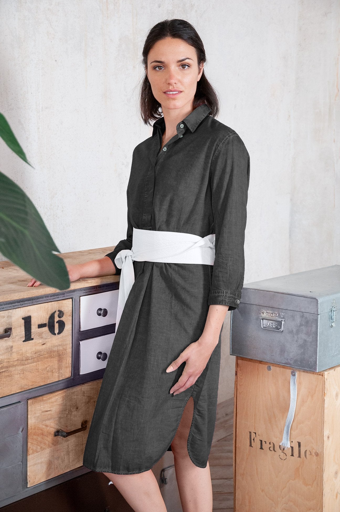 Long Cotton Voile Tunic - Pietra - Shirtdress