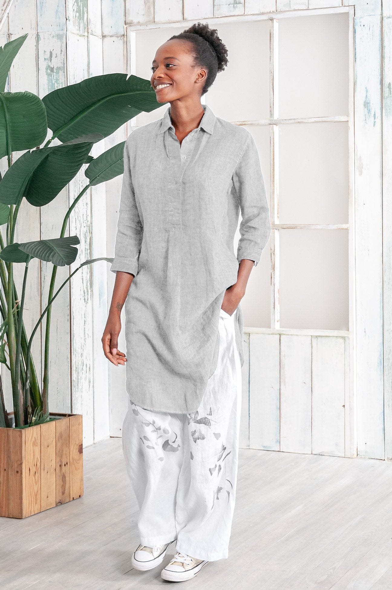 Long Linen Tunic - Marmo - Shirtdress