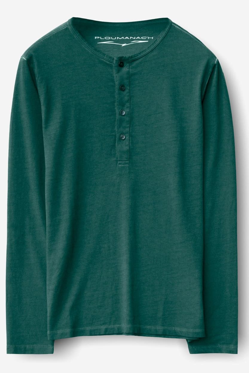 Long Sleeve Cotton Henley - Lagoon - T-Shirt